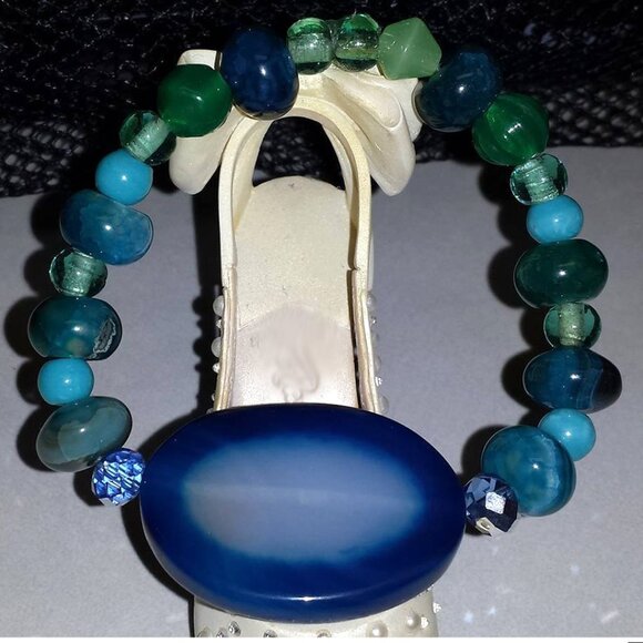 TDD Custom Made One Size Fits Most Agate (Blue) Bracelet - Picture 1 of 9